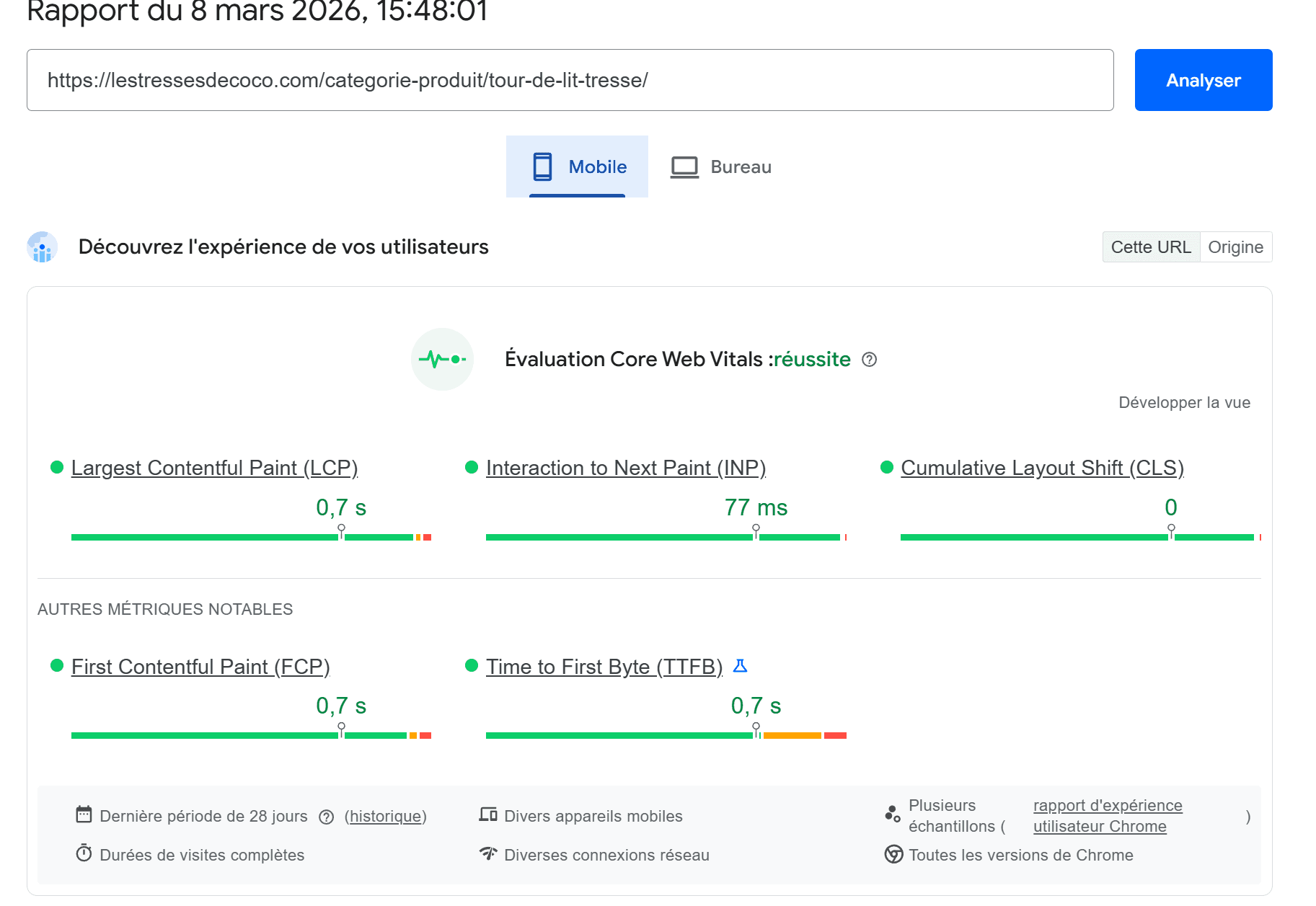 Indicateurs de vitesse web